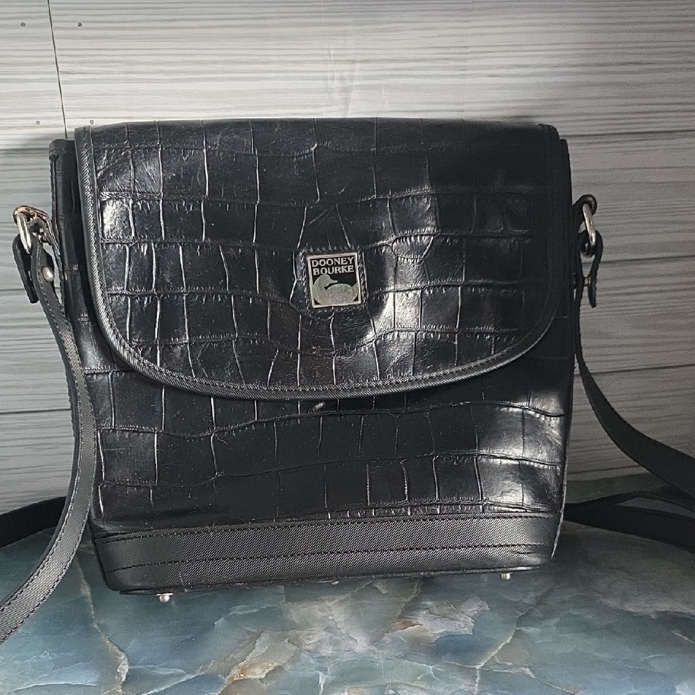 Dooney & Bourke Black Crocodile Embossed Messenger Bag